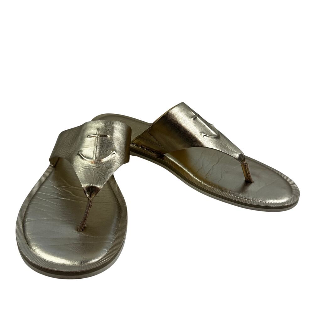 Sperry Top-Sider Metallic Gold Leather Nautical Anchor Detail Sandals Women's 10